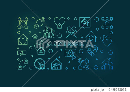 Vector Stay Home outline concept horizontal colorful banner 94998061