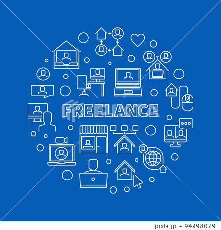 Freelance vector thin line concept round illustration Freelance vector thin line concept round illustration 94998079