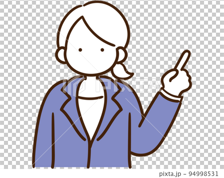 ポイントを説明するスーツ姿の女性のおしゃれな線画イラスト 94998531