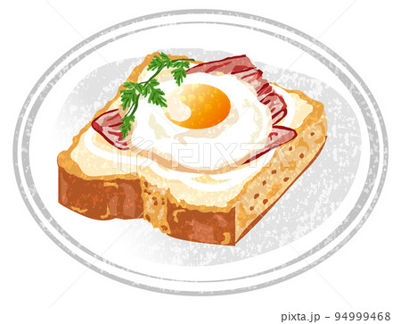 ベーコンエッグトースト 手描き風 ベーコンエッグトースト 手描き風 94999468