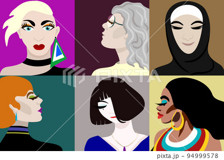 Vector collection of portraits of six different women. Diversity concept. Vector collection of portraits of six different women. Diversity concept. 94999578