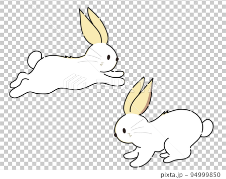 A fluffy cute rabbit with big ears and round - Stock Illustration  [94999850] - PIXTA