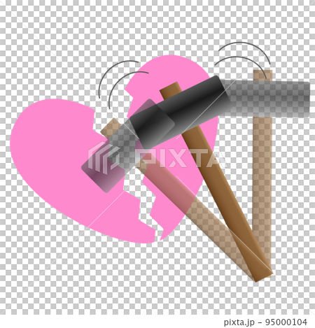 Divorce, breakup, heartbreak. Love is smashed with a hammer. An image of broken love. 95000104