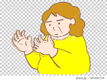 断酒による離脱症状で手の震えがあるアルコール依存症の女性のイラスト 95000154
