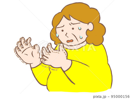 断酒による離脱症状で手の震えがあるアルコール依存症の女性のイラスト 95000156