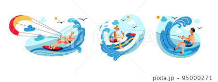 Water sport set, extreme activity on sea beach, isolated summer challenge, leisure scenes 95000271