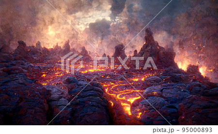 Lava was in the cracks of the earth to view the texture of the glow of volcanic magma in the cracks Lava was in the cracks of the earth to view the texture of the glow of volcanic magma in the cracks 95000893