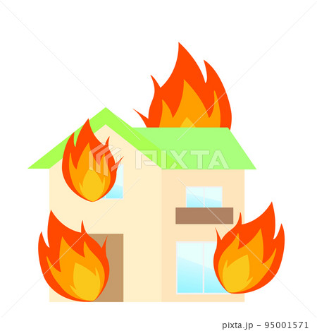 火事。火災現場。住宅が火事で燃えている。 95001571