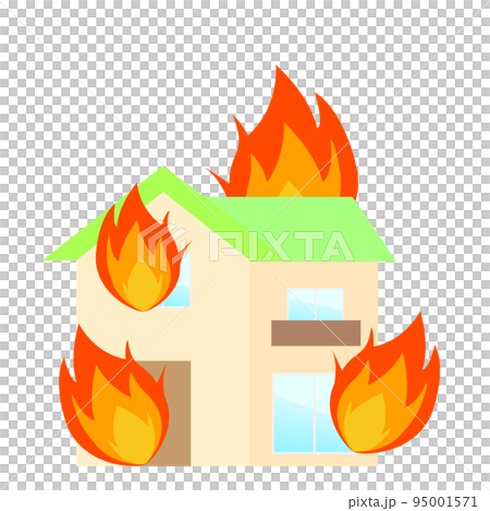 火。火災現場。一所房子著火了。 95001571
