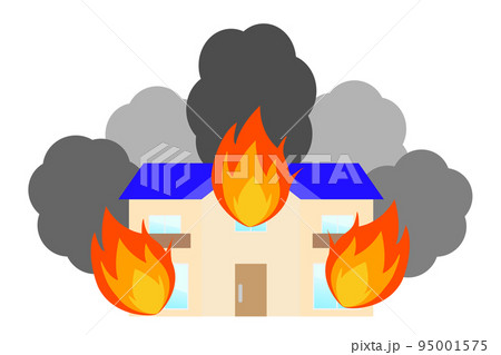 火事。火災現場。住宅が火事で燃えている。 95001575