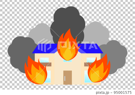 火事。火災現場。住宅が火事で燃えている。 95001575