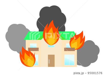 火事。火災現場。住宅が火事で燃えている。 95001576