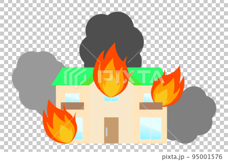 火事。火災現場。住宅が火事で燃えている。 95001576