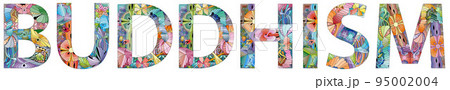 BUDDHISM in the style of abstract hand drawing. Letters with ornament 95002004