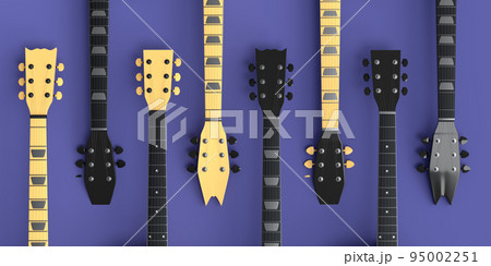 Set of fingerboard of electric acoustic guitar isolated on purple background. 95002251
