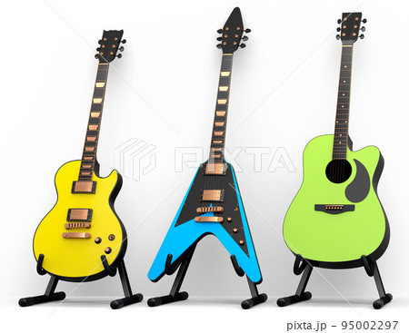 Set of electric acoustic guitar isolated on white background. 95002297