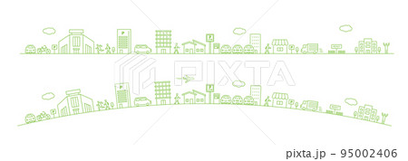 駐車場のある街のシンプルな線画イラスト、ベクター 95002406