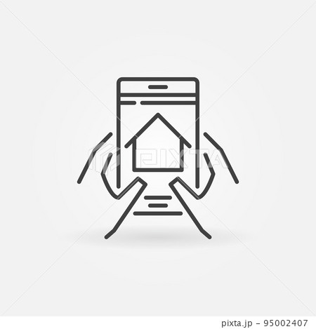 Smartphone with House in Hands vector concept line icon 95002407