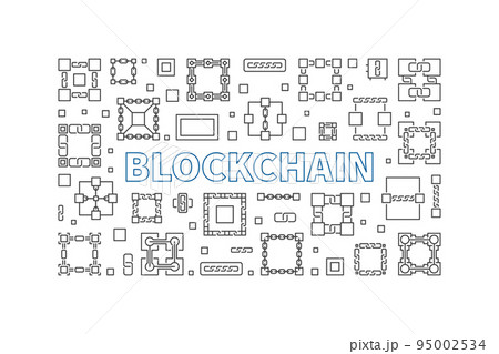 Blockchain Technology concept minimal line horizontal banner 95002534