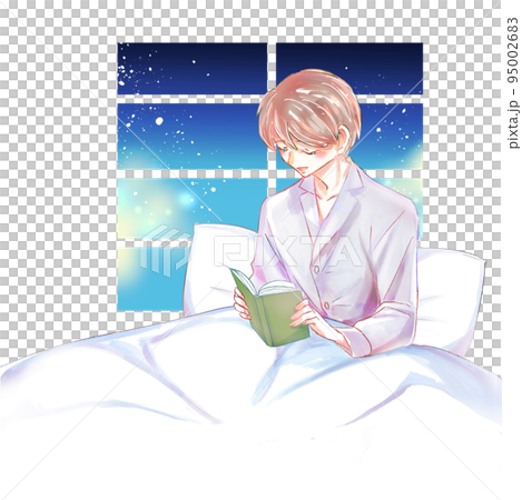 Men reading a book in bed Men reading a book in bed 95002683