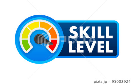 Skill levels growth, meter indicator. Skills enhancement. Vector stock illustration. 95002924
