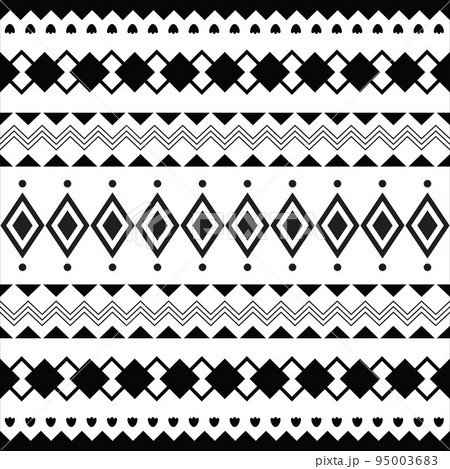Seamless Geomatric Monochrome Ethnic Fabric Pattern	 95003683