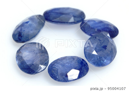 Natural gemstone blue sapphire isolated on white background 95004107