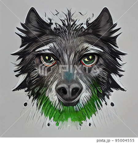 Graphic portrait of a wolf. Stylized muzzle of a wolf. Abstract wolf head. Digital illustration. 95004555