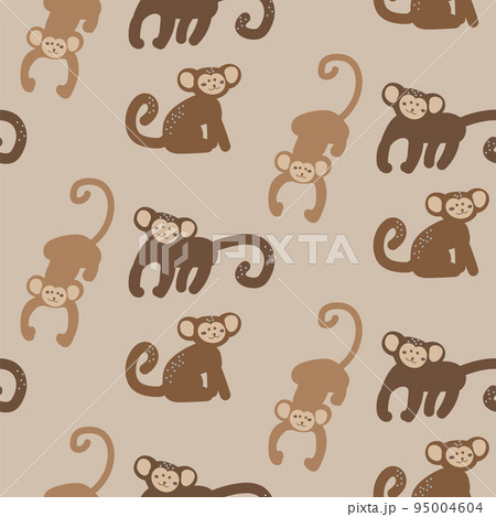 Monkey baby seamless pattern, kid apes brown background for clothes design print textile design 95004604