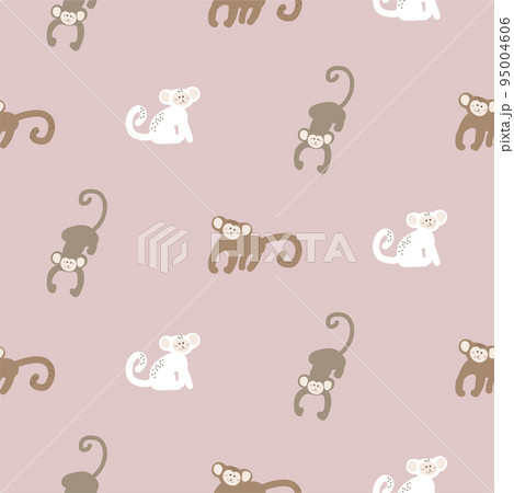 Monkey baby seamless pattern, kid apes pink background for clothes design print textile design 95004606