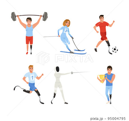 Disabled People Character Doing Sport Activity Participating in Competition Vector Set 95004795