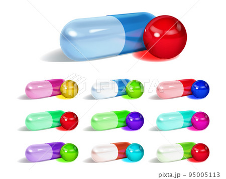 Set of oblong and round multicolored capsules Set of oblong and round multicolored capsules 95005113