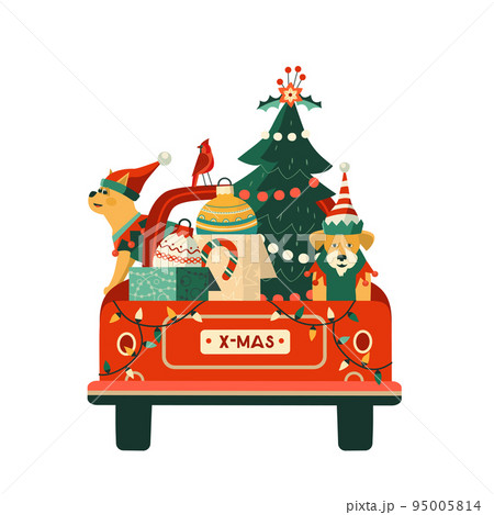 Christmas Decoration in Red Truck Cute Vector 95005814