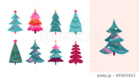 Retro Christmas Trees Design Elements Collection for New Year 2023 95005925