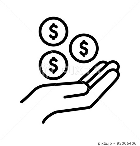 Save money icon. Earn money, invest finance, hand holding coin. Save money icon. Earn money, invest finance, hand holding coin. 95006406