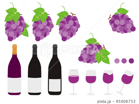 ボジョレーヌーヴォー_ワインとグラス_ぶどう_セット 95006753