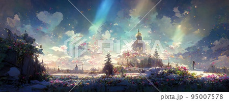 幻想的な雪の世界が印象的なイラスト 95007578