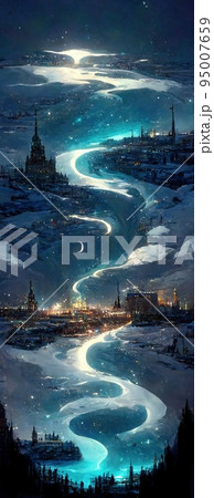 幻想的な雪の世界が印象的なイラスト 95007659