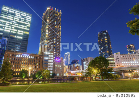 中之島公園　芝生広場から望む大阪の夜景 95010995