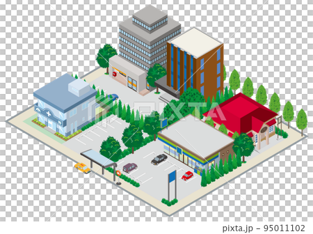 街並みの立体図. 都市の景観.  95011102