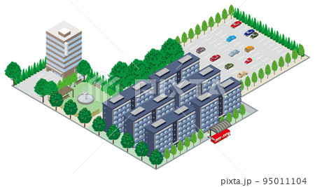 街並みの立体図. 都市の景観.  95011104