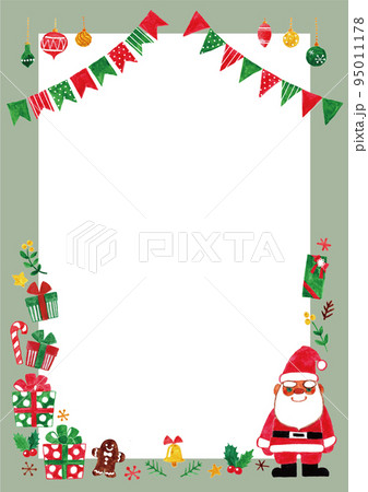 クリスマスフレーム 水彩手描き A4縦 クリスマスフレーム 水彩手描き A4縦 95011178