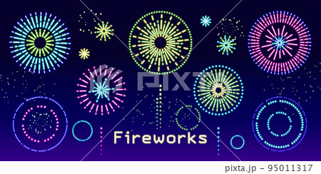 ネオンカラーに輝く花火のイラスト素材(カラフル) ネオンカラーに輝く花火のイラスト素材(カラフル) 95011317