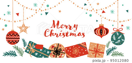 クリスマスオーナメントとプレゼントのイラスト クリスマスオーナメントとプレゼントのイラスト 95012080