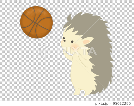 バスケをするハリネズミのイラスト 線なし バスケをするハリネズミのイラスト 線なし 95012290