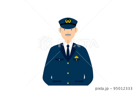 シニア男性警官のポーズ、後ろ手を組んで立っている 95012333