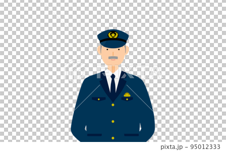 シニア男性警官のポーズ、後ろ手を組んで立っている 95012333