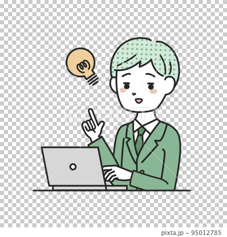 一個西裝革履的男人在電腦前閃爍 95012785