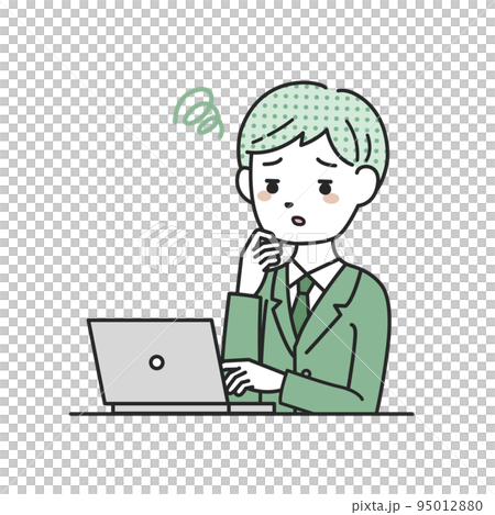 電腦前憂心忡忡的西裝男 95012880