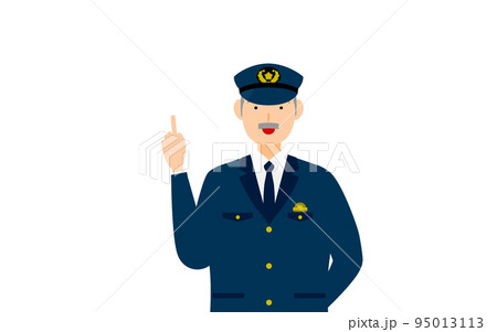 シニア男性警官のポーズ、指さし 95013113